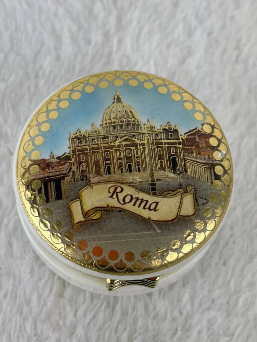 Italian Alabaster Trinket Box Roma St Peter’s Basilica Vatican 3.25”